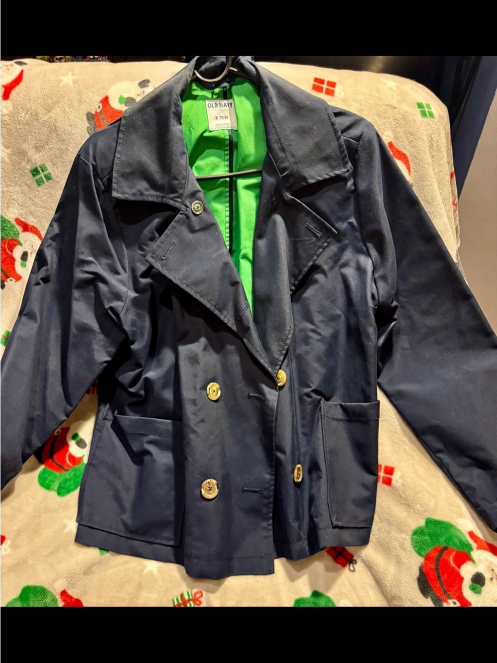 Old Navy Navy Double-Breasted Pea Coat with Bright Green Lining